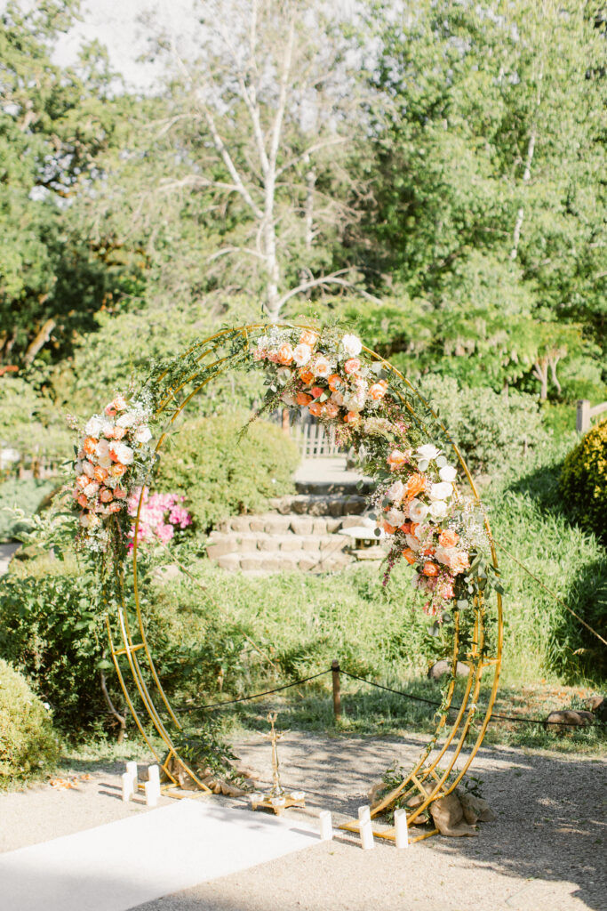 Wedding flower arch at Hakone Gardens
