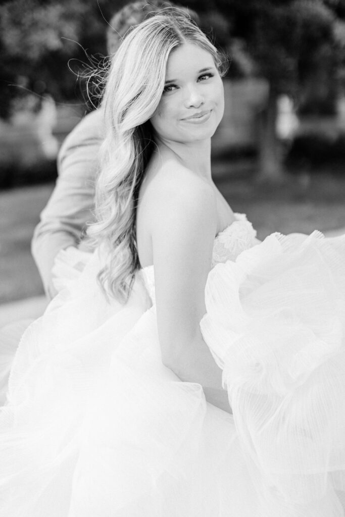 Bride smiling at camera