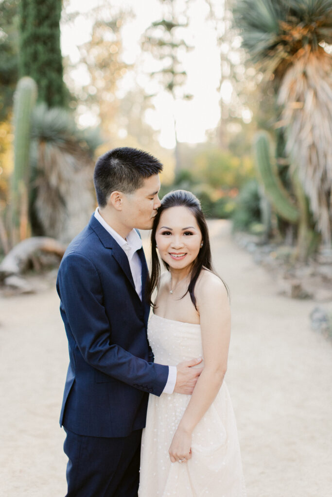 Winter engagement session surrounded by desert textures at Stanford University