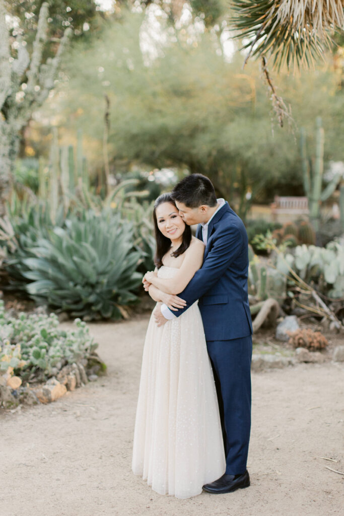 Engagement photography with desert plants at the Arizona Cactus Garden