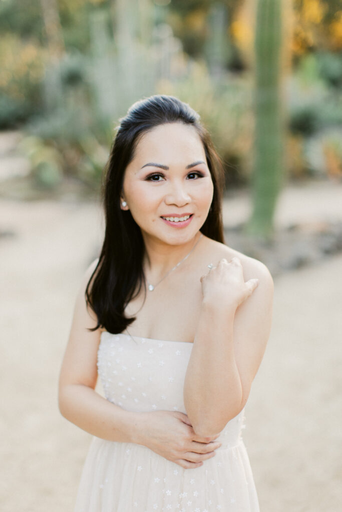 Quiet moment captured during Stanford Cactus Garden engagement session
