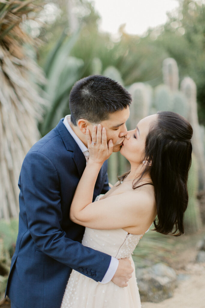Authentic engagement portraits captured at Stanford Cactus Garden