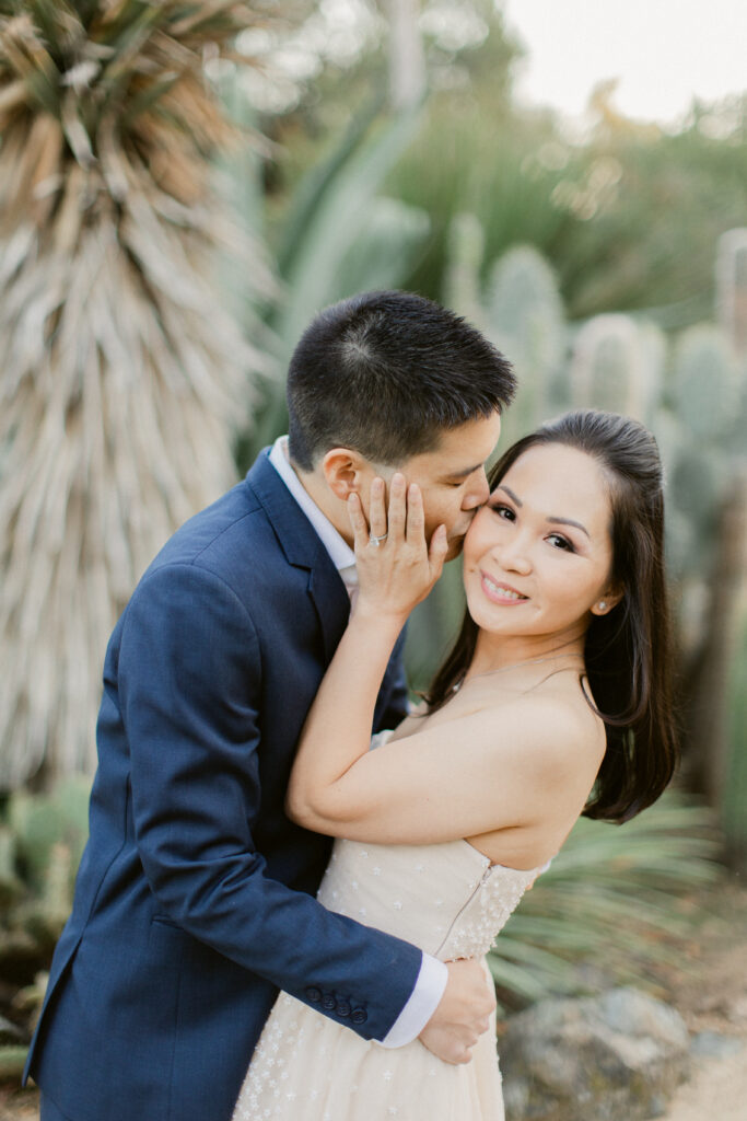 Engagement session at Stanford Cactus Garden captured in natural winter light