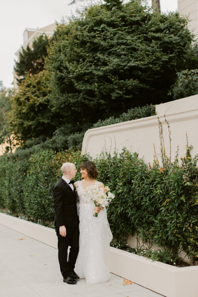 Intimate moment of bride and groom in San Francisco