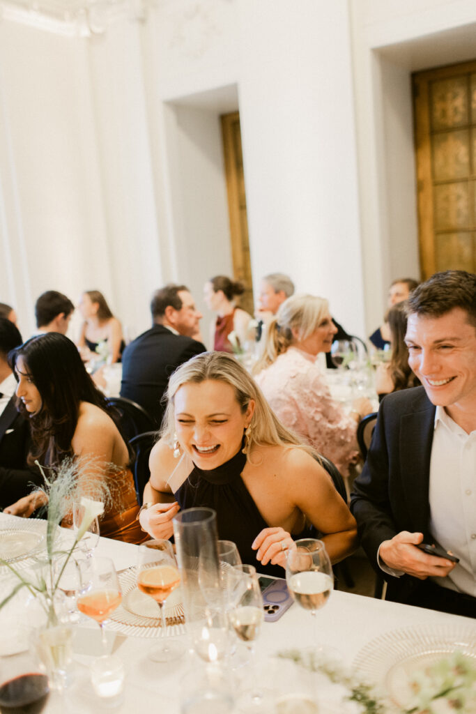 Guests celebrating during Flood Mansion wedding reception